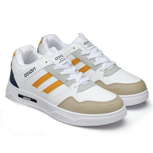 Image of ASIAN Men's BOSTON-02 White Casual Sneaker Shoes with Synthetic Upper Lightweight Comfortable Mid Top Sneaker Shoes for Men's & Boy's