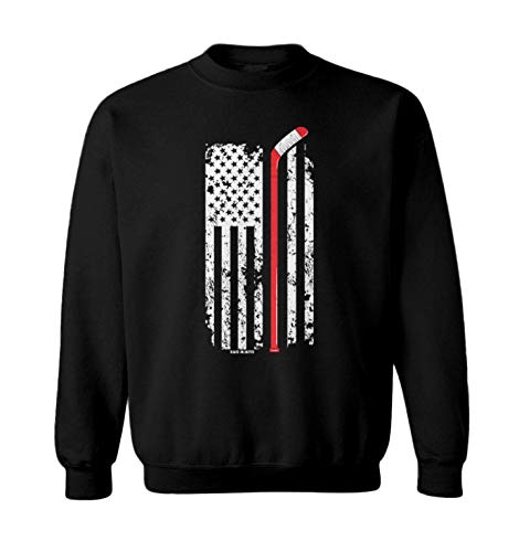 Red Line American Flag - Hockey Stick Toddler Fleece Crewneck Sweater