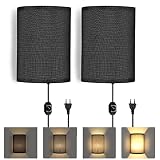 ENCOFT 2 Stück Wandleuchte Innen ALICE halbrund Loft Design Schwarz Stoff Schirm E27 Wandlampe mit Dimmbar Schalter für wohnliche Wohnzimmer Schlafzimmer Flur