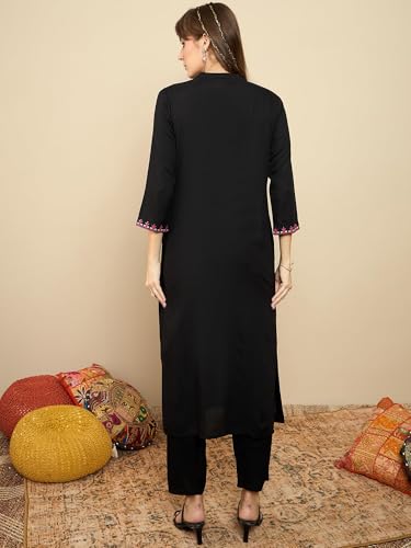 Image of INDO ERA Women's Cotton Straight Fit Floral Embroidered Kurta (KT0GN9776)