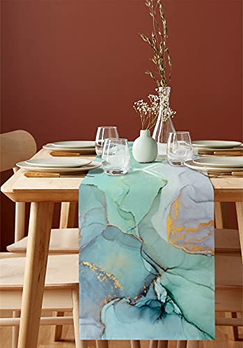Housein Table Runner, Turqouise Marble Printed For Dining Room, Kitchen, Living Room, Holiday And Party Table Decor 13"X70" #TOP1