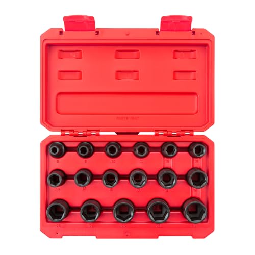 Image of TEKTON 1 /2 Inch Drive Impact Socket Set, 17-Piece | SID92321 | (8 - 24 mm), Shallow, 6-Point, Case