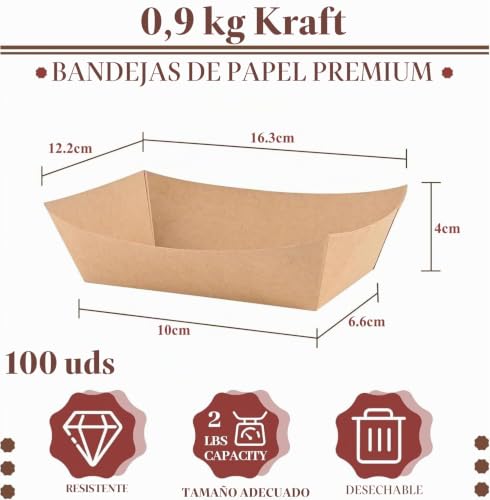 Miniatura 3 de Latern 100 Piezas Bandejas De Papel Kraft Para Alimentos, 16cm X 12cm Bandeja Desechable De Papel Resistente Para Alimentos Servir Para Papas Fritas Nachos Aperitivos Tacos Barbacoa Picnic Fiesta