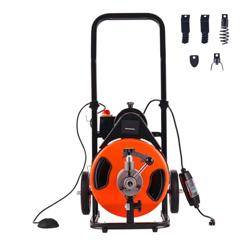 Happybuy Drain Cleaning Machine, 75FT x 3/8 Inch Sewer Snake, Auto Feed Auger, 4 Cutter & Foot Switch for 1