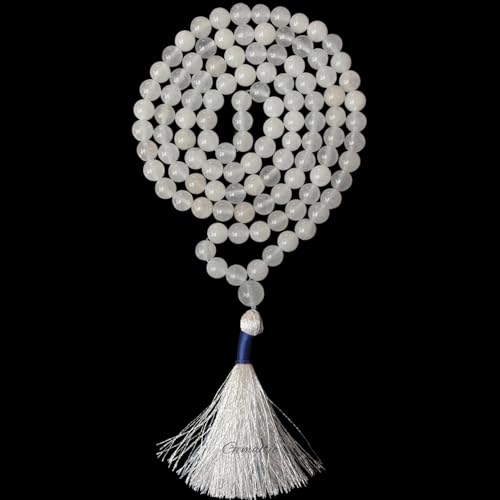 Image of Gemaltic Healing Crystals 8mm Gemstone Tasbeeh – 100 Beads Prayer Mala | Natural Crystal Misbaha for Zikr, Meditation & Spiritual Healing (White Agate)