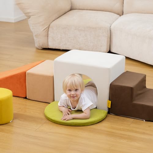 Image of BanaSuper Kids Climbing Foam Blocks Playset - 7 Piece Toddler Climbing Toys, Indoor Gross Motor Development Montessori Gross Motor Toy for Babies & Toddlers (Colorful)