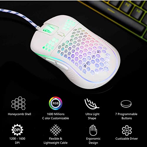 Urbanx Wired Gaming Mouse - Light Weight Corded Usb Rgb Mouse For Computer, Laptops And Pcs - Gaming Mouse Honeycomb, Gamer Mouse - Wired Mouse, Usb Mouse - White #TOP1