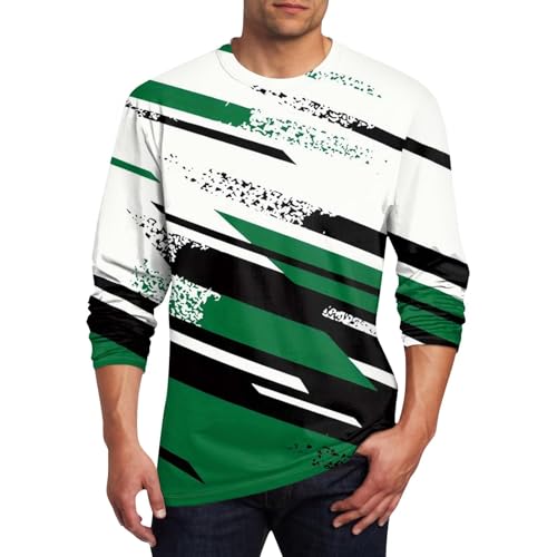 Men's T Shirts Color Block Round Neck Long Sleeve Casual Tee Tops Casual Fashion Printing Pullover T-Shirt Soft Tops
