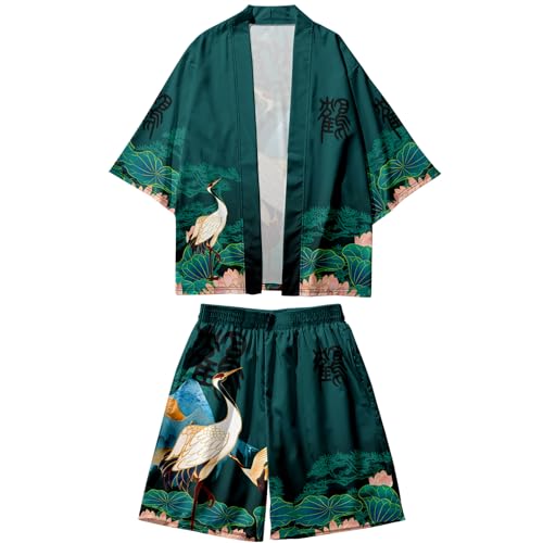DOSLAVIDA Men's Japanese Style Kimono Set Lightweight Open Front Cardigan Suits Stylish Two Piece Summer Beach Outfits2