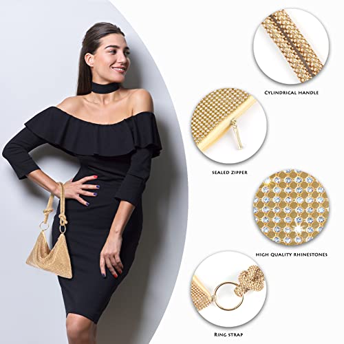 Aoyunhui Rhinestone Hobo Bag For Women Shoulder Handbags Evening Bling Hobo Bag Evening Purse Rhinestone Clutch Purses For Women Crystal Evening Clutch Bag For Wedding Reception Prom Reunion-Gold #TOP2