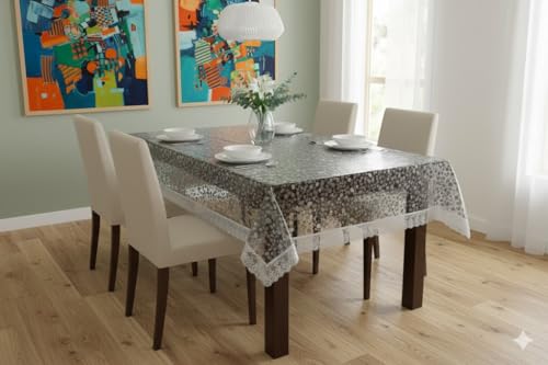 CASA-NEST PVC 3D Bubble Transparent Rectangle 4 to 6 Seater Rectangular Dining Table Cover (54X78) Stone002 (Silver Lace)