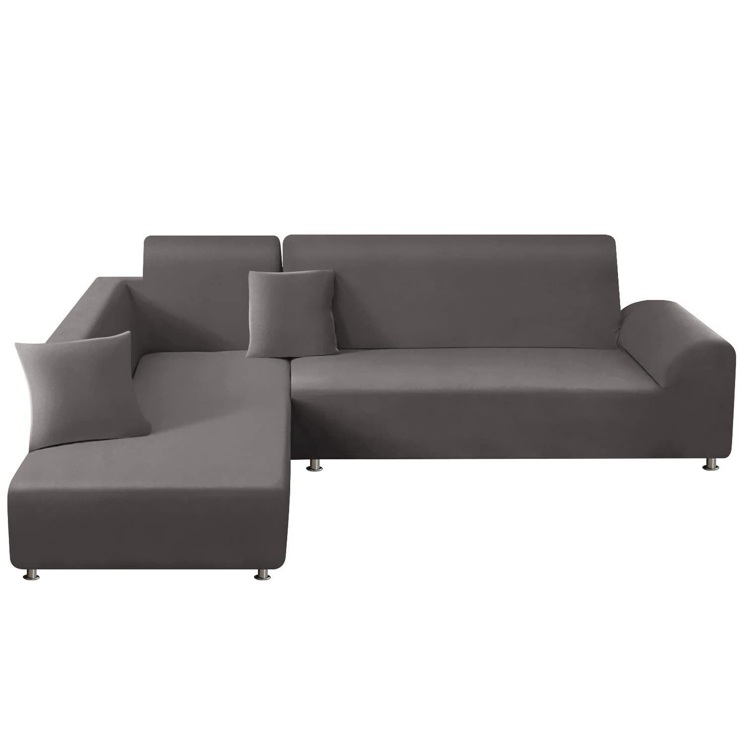 ShowyLive Juego de 2 Funda Chaise Longue Izquierdo/Derecho Ajustables Funda Cubre Sofá Chaise Longue Elásticas para Forma L Extraíbles Lavables (1 Plazas+2 Plazas, Gris)