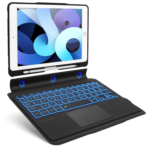 Kibbol Touchpad Keyboard Case for iPad 10.2" 9th Generation (2021)/8th/7th Gen, Pro 10.5, Air 3 - Precisive Trackpad, 7-Color Backlit, Easy Pairing - Detachable Bluetooth Keyboard Folio (Black)