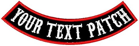 Custom Motorcycle Name Patch, Premium Embroidery Rocker Biker Vest Patch, Personalized MC Iron on Bottom Patch Flame Shape (Black Fabric, White Border)