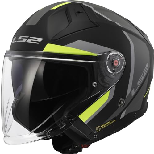 Casque Moto Jet LS2 Infinity II Focus Matt Black H-V Yellow en taille L pour motard