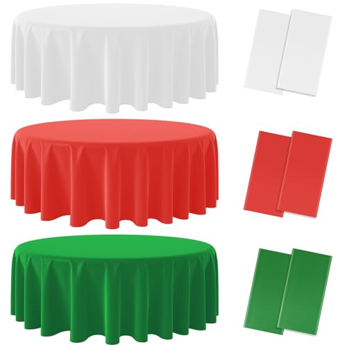 MASHAN 6 Pack Round Christmas Italy ThemeTablecloth, Red White Green 84inch