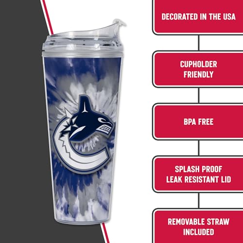 Image of Rico Industries NHL Hockey Team Color Tie Dye 24oz Metallic Acrylic Tumbler with Hinged Lid, Officially Licensed Double Wall Tumbler with Straw