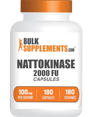 BulkSupplements.com Nattokinase 2000 FU Capsules - Sourced from Natto Extract Nattokinase Supplement Nattokinase 100mg - Gluten Free 1 Capsule per Serving 180 Capsules (Pack of 1)
