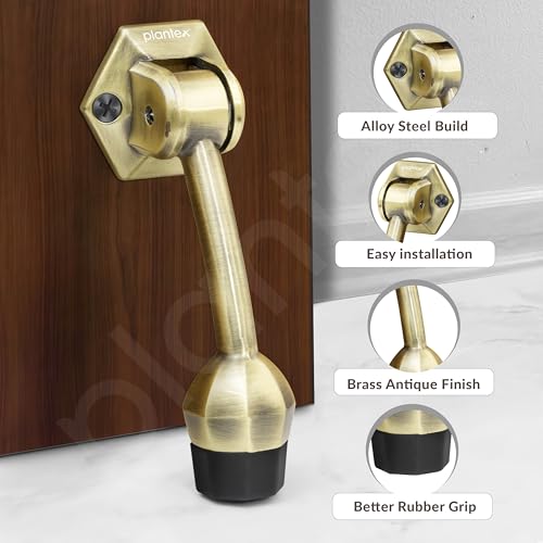 Image of Plantex Door Stopper for Main Door /5-Inch Stopper with Rubber Grip /Stoppers for Wooden Door /Stops for Door - Pack of 1 (Brass Antique)