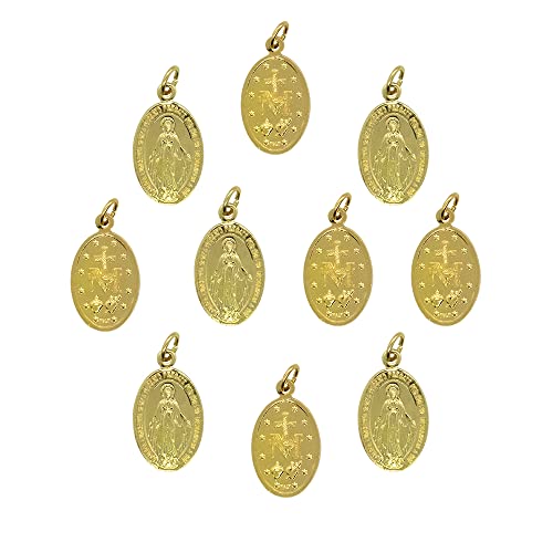 Ten Pack of Miraculous Medal Pendants | Gold-Tone Pressed Aluminum