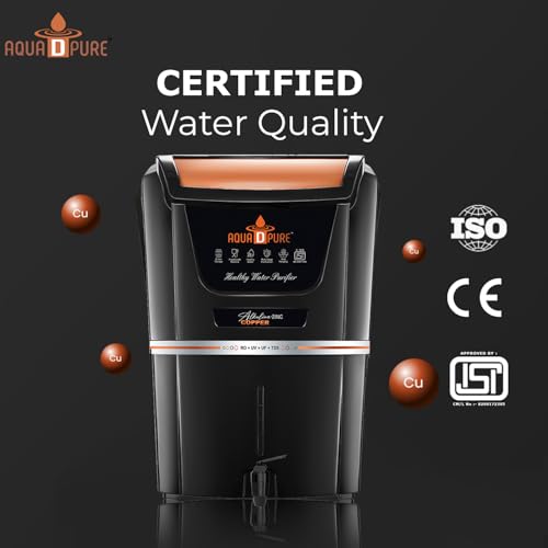 Image of AQUA D PURE Copper+Alkaline+Zinc RO Water Purifier with 10 Stage Purification Filtration, UV, UF, TDS Adjuster and 12 Liter Large Storage Tank, Suitable for all type of water supply