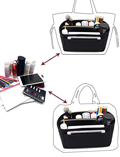 Image of Felt Purse Bag Organizer Insert with zipper Bag Tote Shaper Fit Speedy Neverfull 8023 Black L2