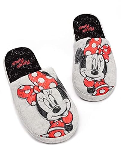 Disney Minnie Mouse Slippers para mujer Slip-on Grey House Shoes 38-39 EU | Ya disponible en tu tienda friki favorita! En mundofriki.es!