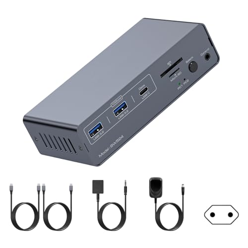 baojielai Estación de acoplamiento KVM USB C KVM para doble monitor de vídeo 4K60Hz con USB 3.2 10Gbps y Gigabit Ethernet
