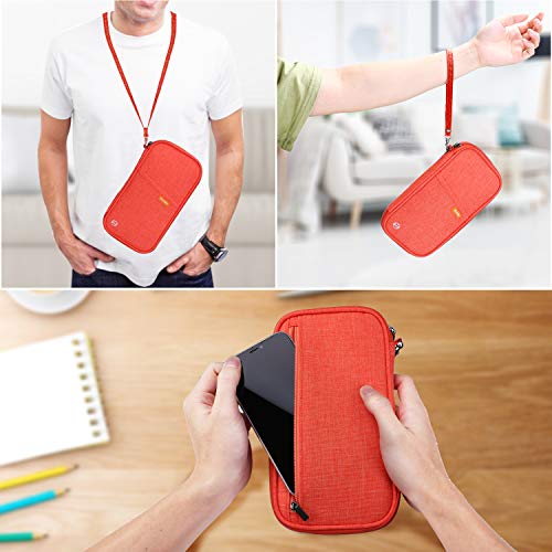 Image of RFID Family Passport Wallet Holder Waterproof, Travel Document Organizer Credit Card Clutch Bag for Men Women, RFID Orange, L, Stylish