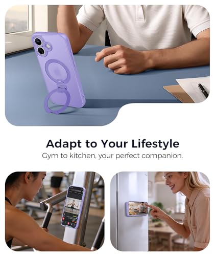 Image of FNTCASE for iPhone 17 Case: [360 Spin Magnetic Stand] [Compatible with Magsafe] [Screen Protector] Translucent Matte Military Grade Shockproof Full Camera Protective Phone Cover - Light Purple