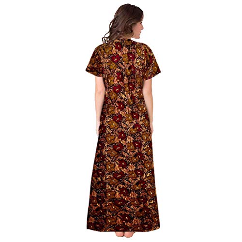 Image of Keyocean Women's Cotton Printed Maxi Night Gown Nighty (Pack of 4) Black, Brown, Red & Blue