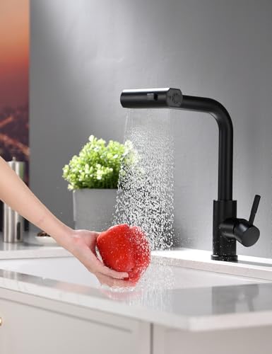 TIMACO Rubinetto Lavello Cucina Nero con Cascata Doccetta Estraibile,Miscelatore Cucina con Nero a 3...