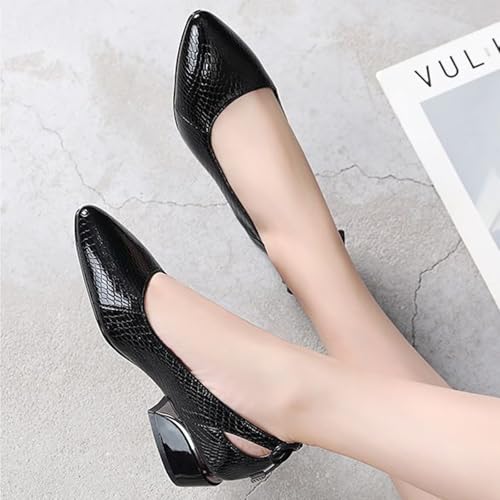 Women’s Genuine Leather Print Low Chunky Heel Dress Pumps Sexy Elegant Breathable Wear-Resistant Pointed Toe Shallow Mouth Slip-on Low Block Heel Pumps Shoes for Work Wedding Date3