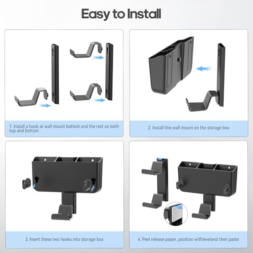 Image of Controller & Headset & Remote Holder Wall Mount with No Drill, 4 Packs Gaming 8 Controllers Hanger Hook Mount for PS5 /PS4 /XBOX /Switch, Headphone Stand & Remote Control Holer Wall Shelf with Adhesives