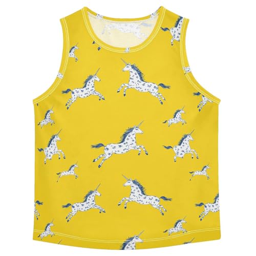 Boys Tank Top Shirts Unicorn Flower Horse Yellow Sleeveless T-Shirts Crew Neck for Kids Clothing Children