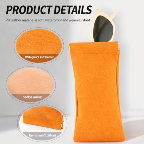 Image of 3 pack leather eyewear case PU soft sunglasses bag squeeze top portable lightweight eyewear case for men and women