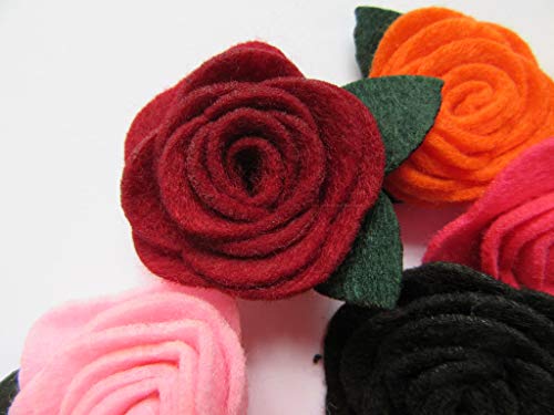Image of YYCRAFT Pack of 20PCS Felt Rose 1.5 inch 4D Flower Applique /Bow (Style B(Dark Green Leaf), Mix)