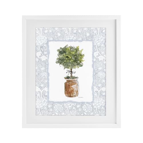 Potted Topiary Ribbon Botanical, 13 x 16 Inch Framed Print Under Glass