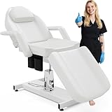 Icoget Hydraulic Tattoo Chair Esthetician Bed for Client, 360 Swivel Spa Facial Chair for Lash Eyelash Extension, Beauty Salon Table for Wax, Microblading, White