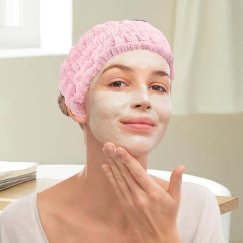 KEYRI 4 PCS Spa Headband Makeup Head Hair Bands for Women Skincare Headband Soft Coral Fleece Elastic Facial Makeup Headband for Washing Face Shower Sports Beauty Skincare(Black+White+Pink+Grey) - Image 4