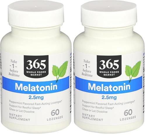 365 by Whole Foods Market, Melatonin 2.5Mg Peppermint, 60 Lozenges (Pack of 2)