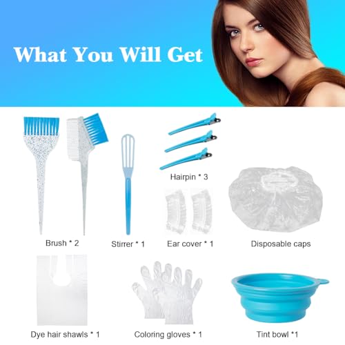 MOONMINI Hair Dye Color Brush and Bowl Set, Color Bowl Brushes Tool Mixing Bowl Kit Tint Comb for Hair Tint Dying Coloring Applicator (Light Blue&Clear) - Thumbnail 7