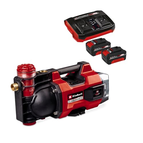 Einhell Akku-Gartenpumpe AQUINNA 36/38 F LED Power X-Change (36 V, max. 3800 L/h Fördermenge, max. 37 m Förderhöhe, ECO/BOOST, Vorfilter, Überlast- & Frostschutz, inkl. 2x 4,0 Ah Akku und Twincharger)