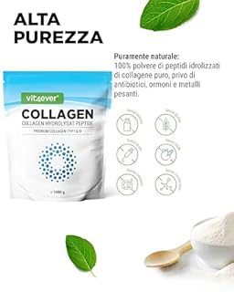 Collagen in Polvere 1000 g (1 kg) - 100% Peptidi idrolizzati di Collagene Bioattivo - Tipi 1 e 3 - Sapore Neutro - Senza additivi