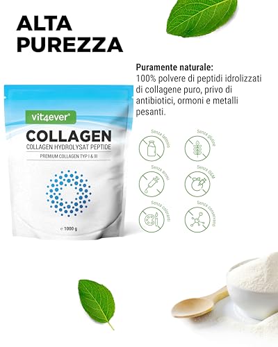 Collagene in Polvere 1000 g - 100% Peptidi idrolizzati di Collagene Bioattivo - Collagene di Tipo 1, 2 e 3 - Sapore Neutro - Senza additivi - 3