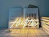 Vinray Hustle Neon Sign decor hustle LED Light for Room Decor led signs for bedroom wall Birthday Party Wedding Decor Letrero de neón Hustle 15.7”*6.7”（Warm White）