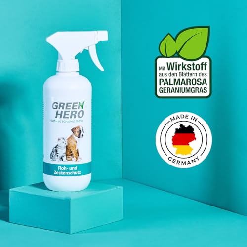 Floh- und Zeckenschutz 500 ml das Zeckenspray und Flohmittel für Hunde und Katzen, effektives Flohspray für die direkte Anwendung auf dem Tier bei akutem Befall oder zum Schutz