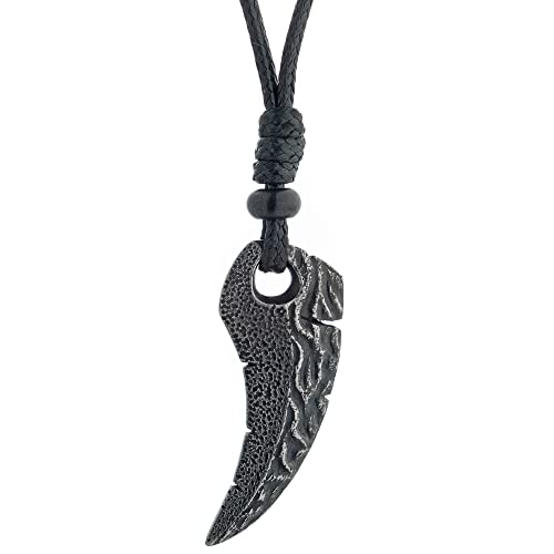 Metro Jewelry Stainless Steel Shark Tooth Pendant for Men with Black Ion Plating 24 Inches Long Leather Cord with Lobster Claw2