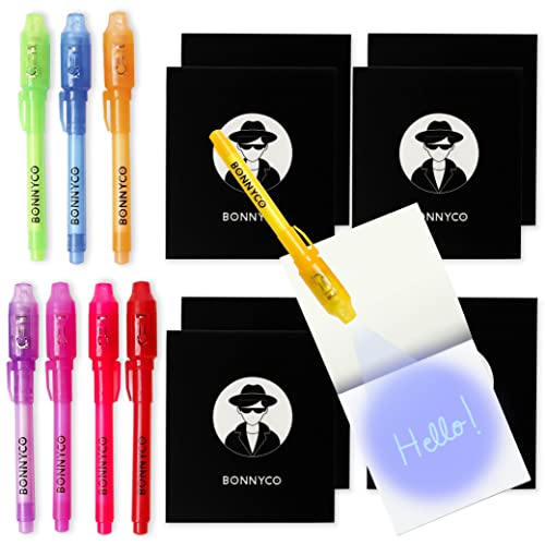 BONNYCO Invisible Ink Pen and Notebook, Pack of 8 Stocking Fillers for Kids Birthday Parties | Boys & Girls Party Bag Fillers, Party Favours & Pinata Toys | School Prizes & Gifts for Children