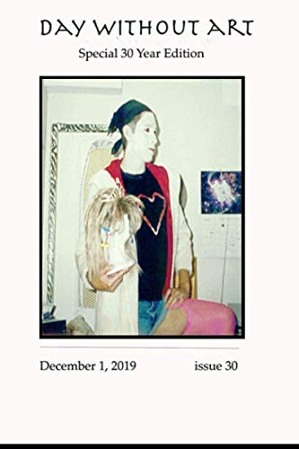 A photo of a person holding a wig on a fake styrofoam head. It is in the middle of a beige background with the title and date of the last issue in black.